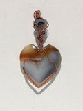 Heart of the Root Grove          Blue Agate Druzy Heart Pendant – Moss Agate & Copper Wire Wrapped Crystal Necklace | Artisan Woodland Jewelry