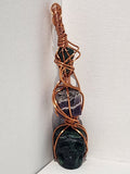 Mossbound Oracle - Nephrite Jade Skull & Chevron Amethyst Copper Pendant