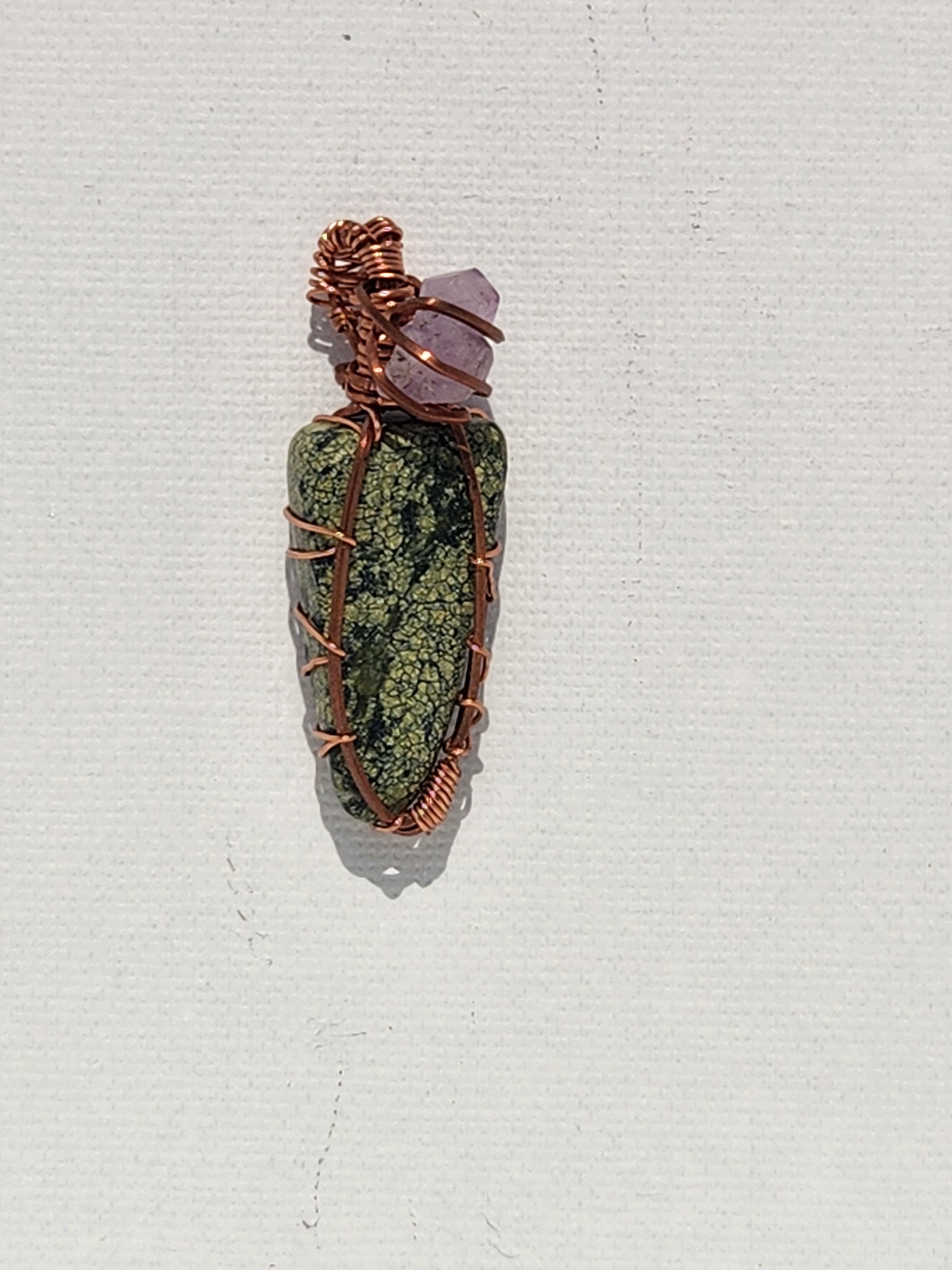 Rootbound Talisman               Serpentine & Amethyst Pendant – Copper Wire Wrapped Crystal Talisman | Artisan Woodland Jewelry